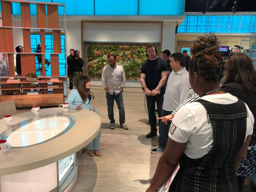 Marie Osmond is shown with the staff of the CBS daytime show "The Talk," on Wednesday, Sept. 25 ...