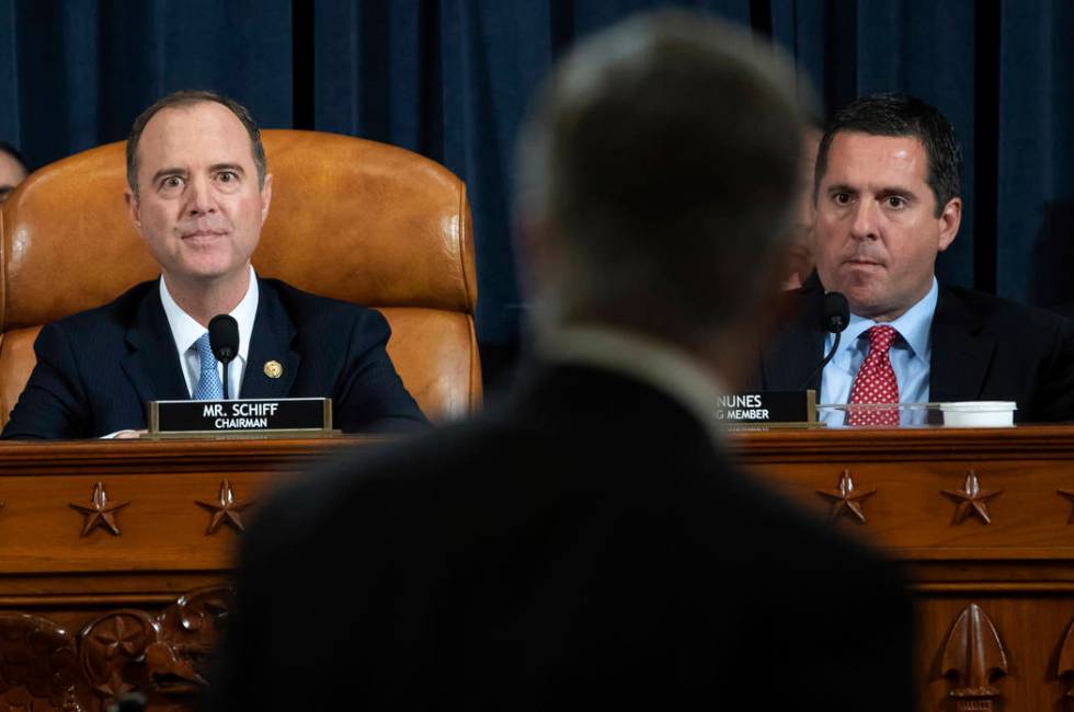 House Intelligence Committee Chairman Rep. Adam Schiff, D-Calif., left, and ranking member Rep. ...