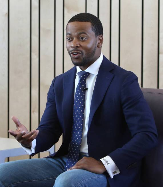 William McCurdy, chairman of the Nevada State Democratic Party, speaks during an interview with ...