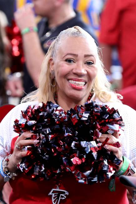 An Atlanta Falcons fan is seen during the second round of the NFL football draft, in Nashville, ...