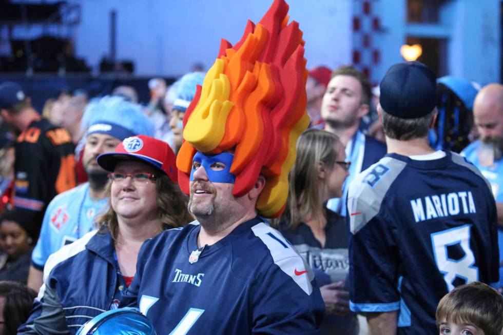 Fans celebrating at the NFL Draft, Friday, April 26, 2019 in Nashville, Tenn. (AP Photo/Vera Ni ...