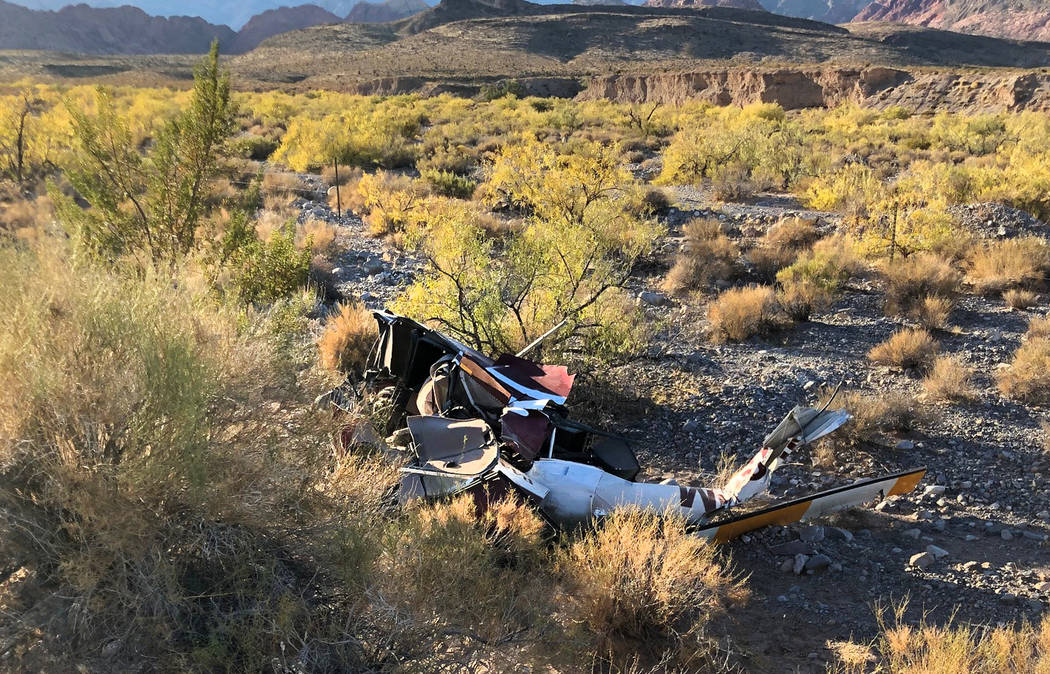 Debris from a helicopter crash near Red Rock Canyon on Wednesday, Oct. 23, 2019. (Nevada Highwa ...