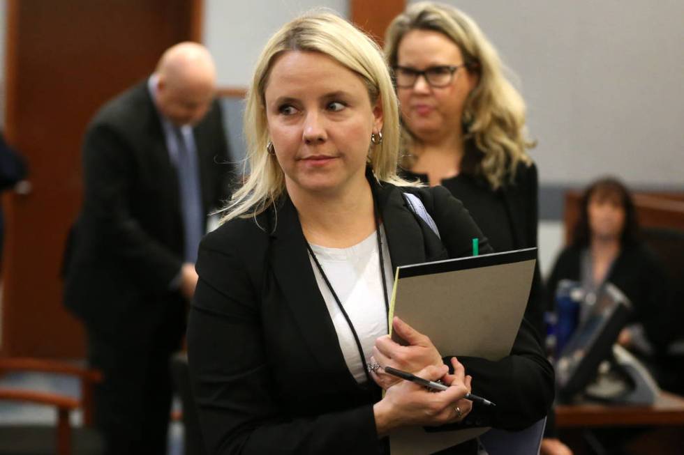 Chief Deputy District Attorney Colleen Baharav leaves the courtroom following a hearing in the ...