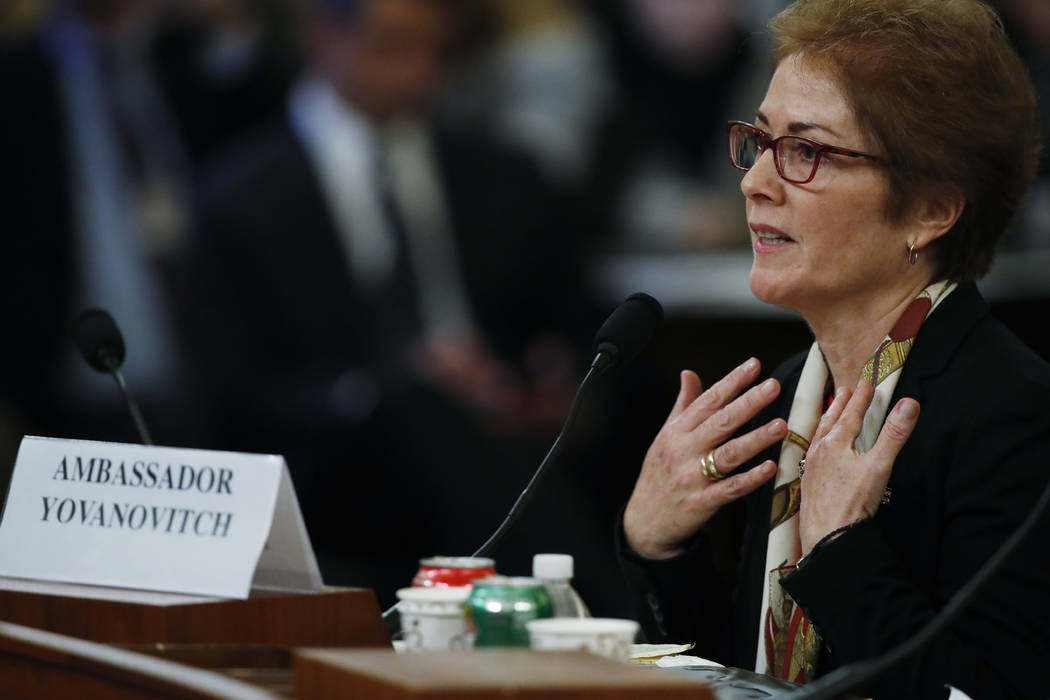 Former Ambassador to Ukraine Marie Yovanovitch testifies before the House Intelligence Committe ...