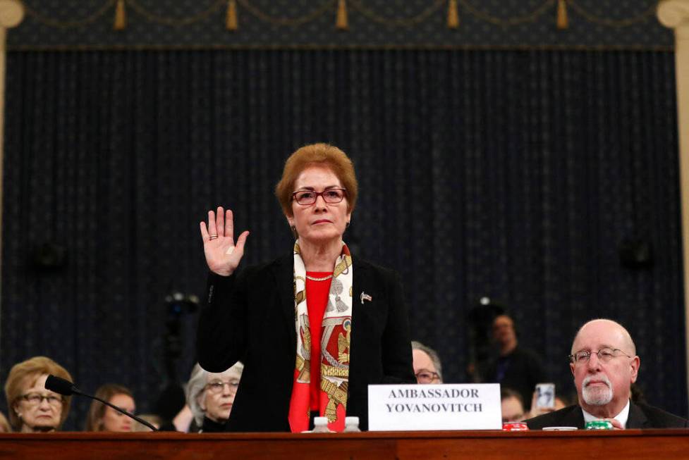 Former U.S. Ambassador to Ukraine Marie Yovanovitch is sworn in to testify to the House Intelli ...