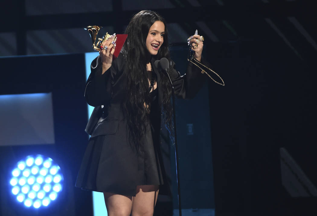 Rosalia accepts the award for album of the year for "El Mal Querer" at the 20th Latin ...