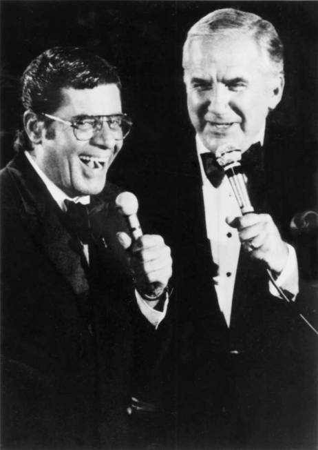 Jerry Lewis talks with Ed McMahon during the 24-hour broadcast of the Jerry Lewis Muscular Dyst ...