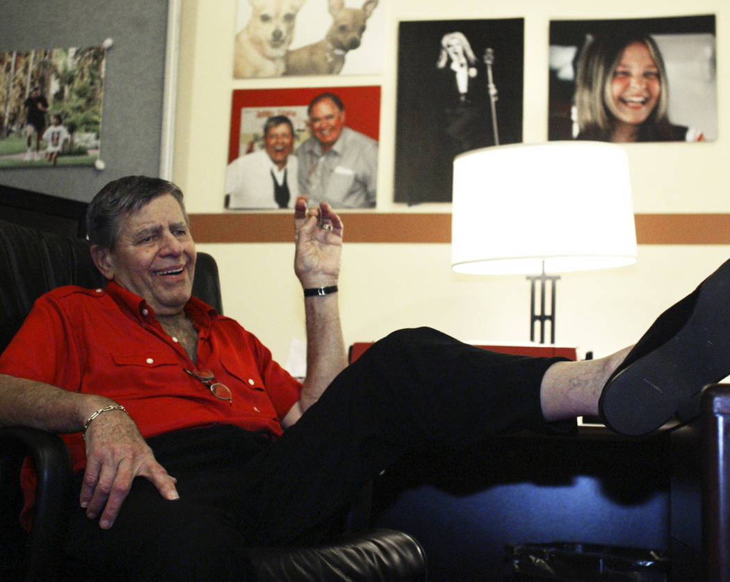 Jerry Lewis relaxes in his Muscular Dystrophy Association telethon office at South Point, Aug. ...