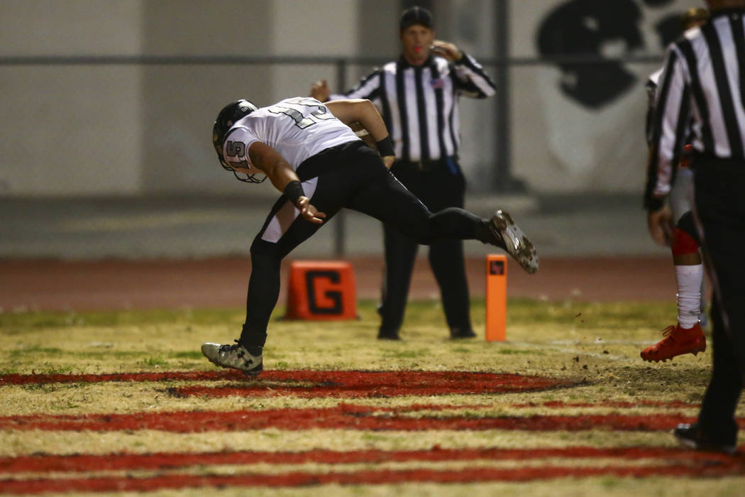Palo Verde's Paul Myro (15) scores a touchdown against Las Vegas during the first half of a foo ...