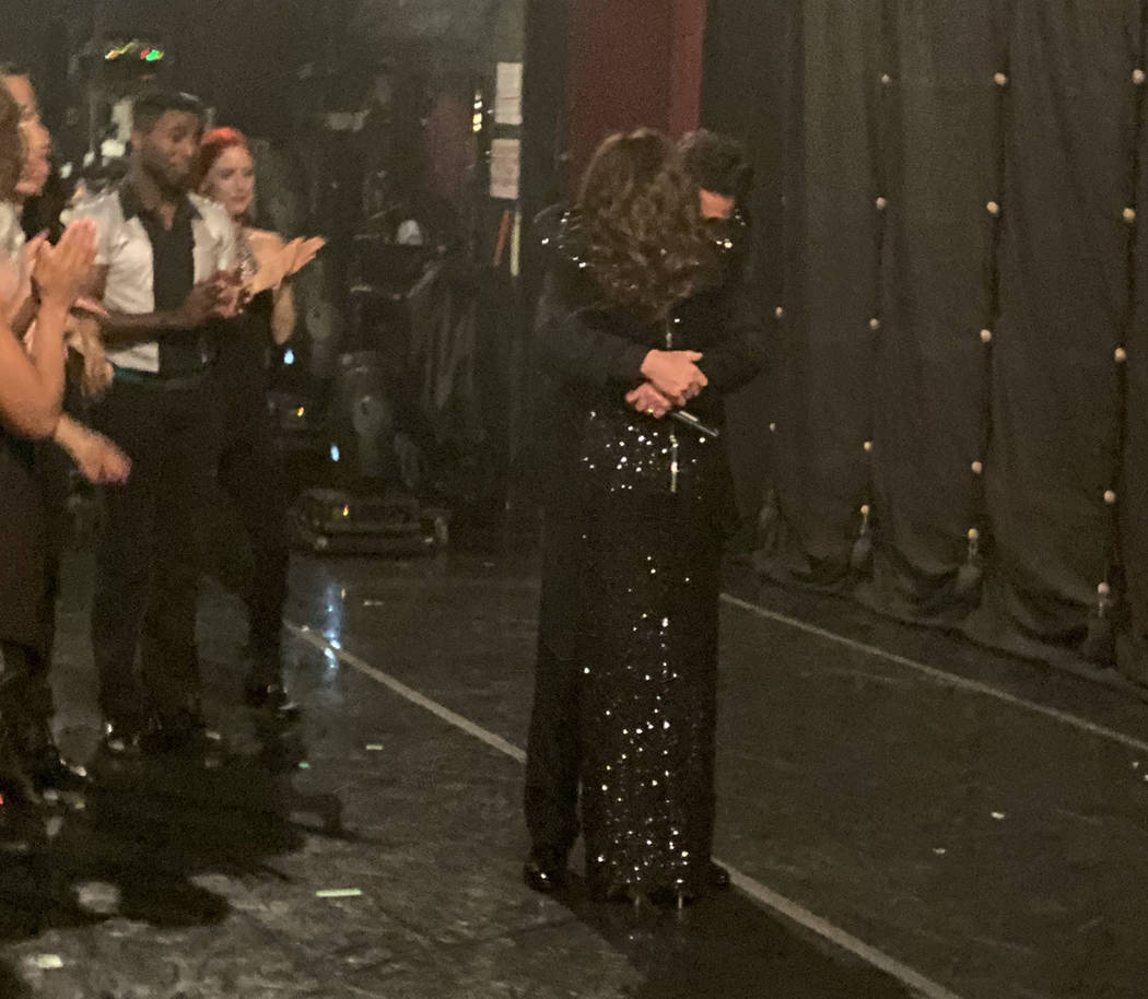 Donny and Marie Osmond hug backstage during the finale of their 11-year residency at Flamingo L ...