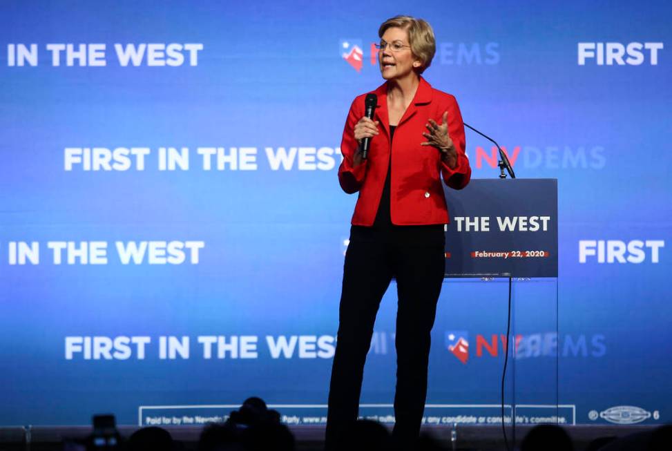 U.S. Sen. Elizabeth Warren, D-Mass., speaks during the Nevada State Democratic Party's "First i ...