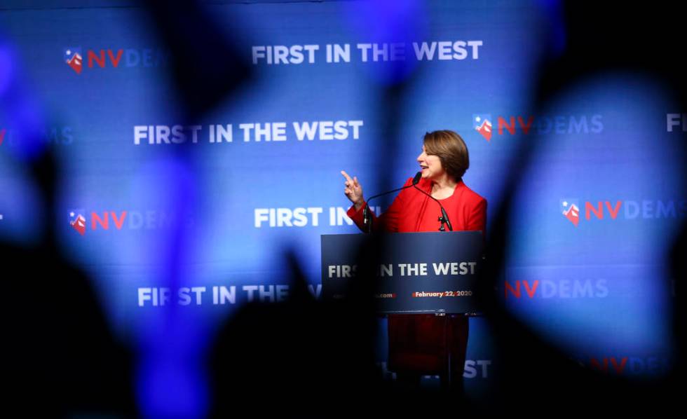U.S. Sen. Amy Klobuchar, D-Minn., speaks during the Nevada State Democratic Party's "First in t ...