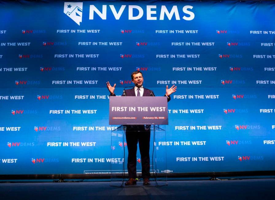 Democratic presidential candidate Mayor Pete Buttigieg, of South Bend, Ind., speaks during the ...