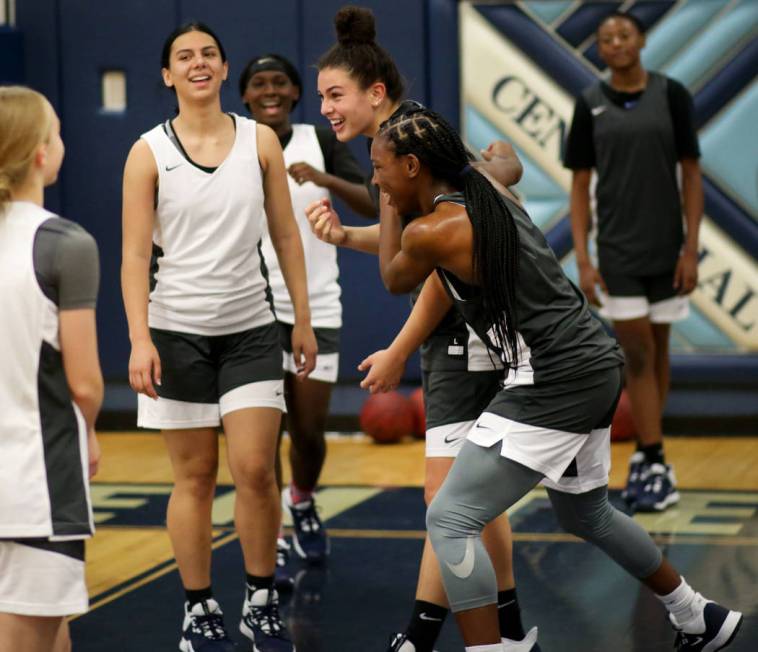 Centennial's varsity girls practice at Centennial high school in Las Vegas, Monday, Nov. 25, 20 ...