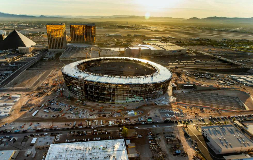The Allegiant Stadium construction site is seen Wednesday, Oct. 16, 2019, in Las Vegas. (L.E. B ...