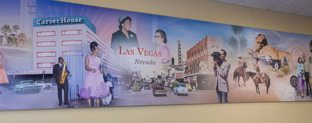 A mural of influential African Americans of Las Vegas is displayed at the Wells Fargo West Owen ...