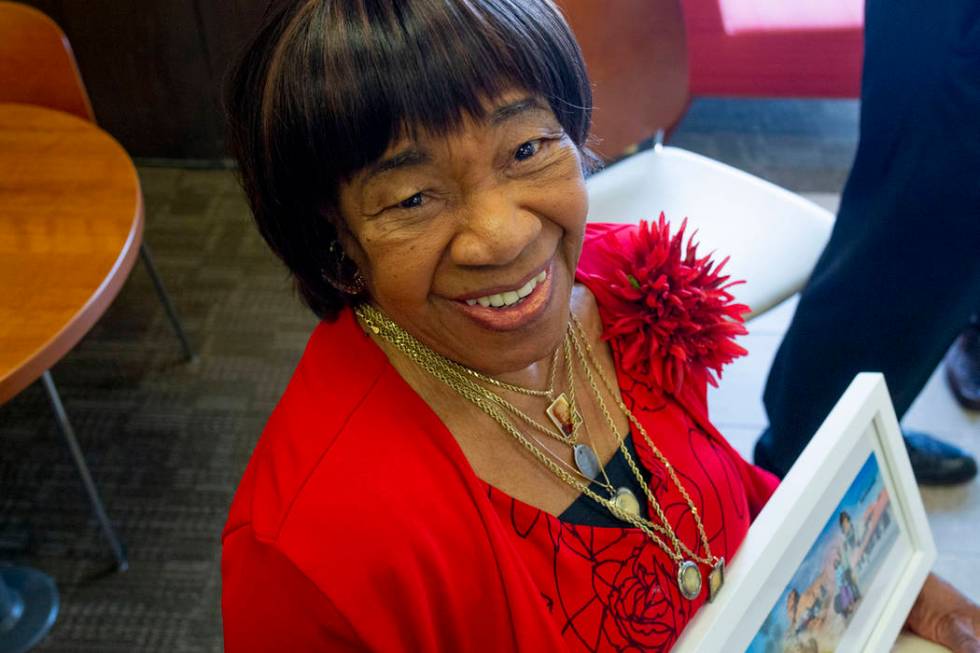 Naomi Goynes, 85, North Las Vegas, wife of Theron Goynes who is honored at the Wells Fargo West ...