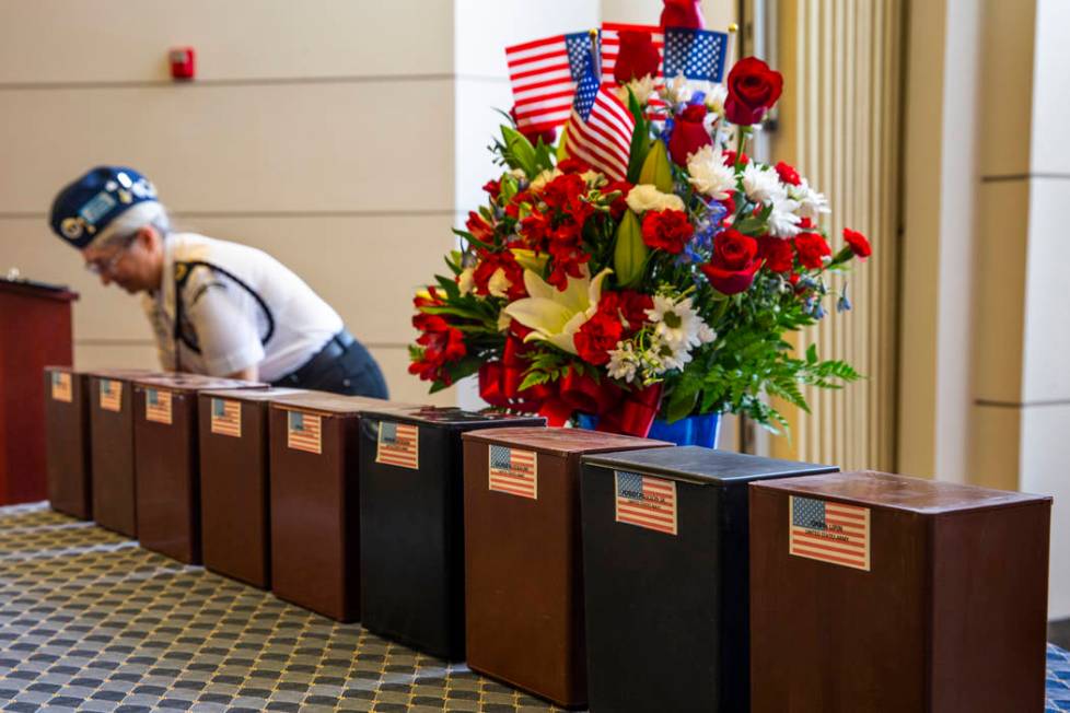 Urns with soldier's remains are ready to be honored during the third Missing in Nevada ceremony ...