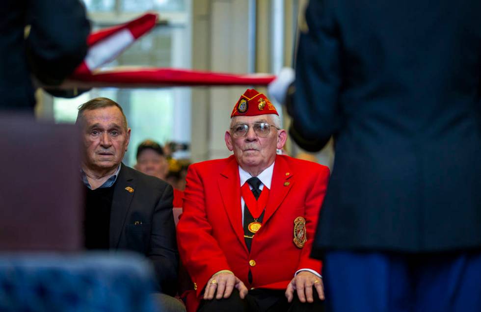 Retired Marine Lt. Gen. Emil "Buck" Bedard, left, and Commandant Dan O'Connell with ...