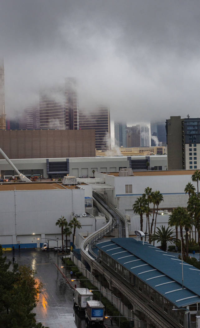 Clouds cover the Strip in Las Vegas on Wednesday Nov. 20, 2019. (Elizabeth Page Brumley/Las Veg ...