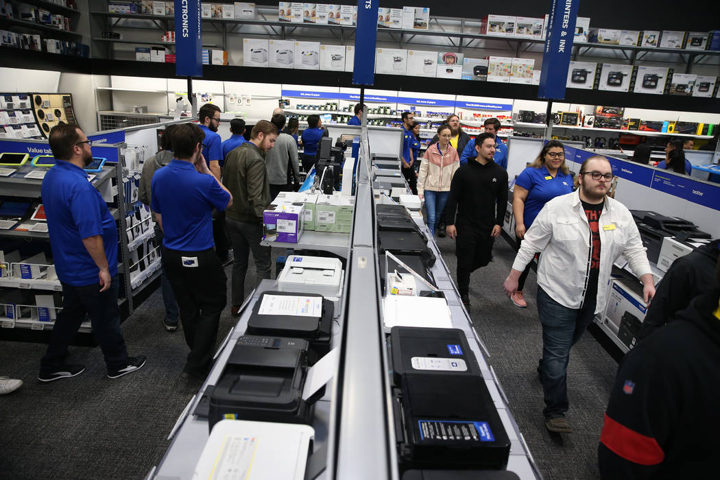 Employees prepare for Black Friday during a training event at Best Buy, 6455 N Decatur Blvd., i ...