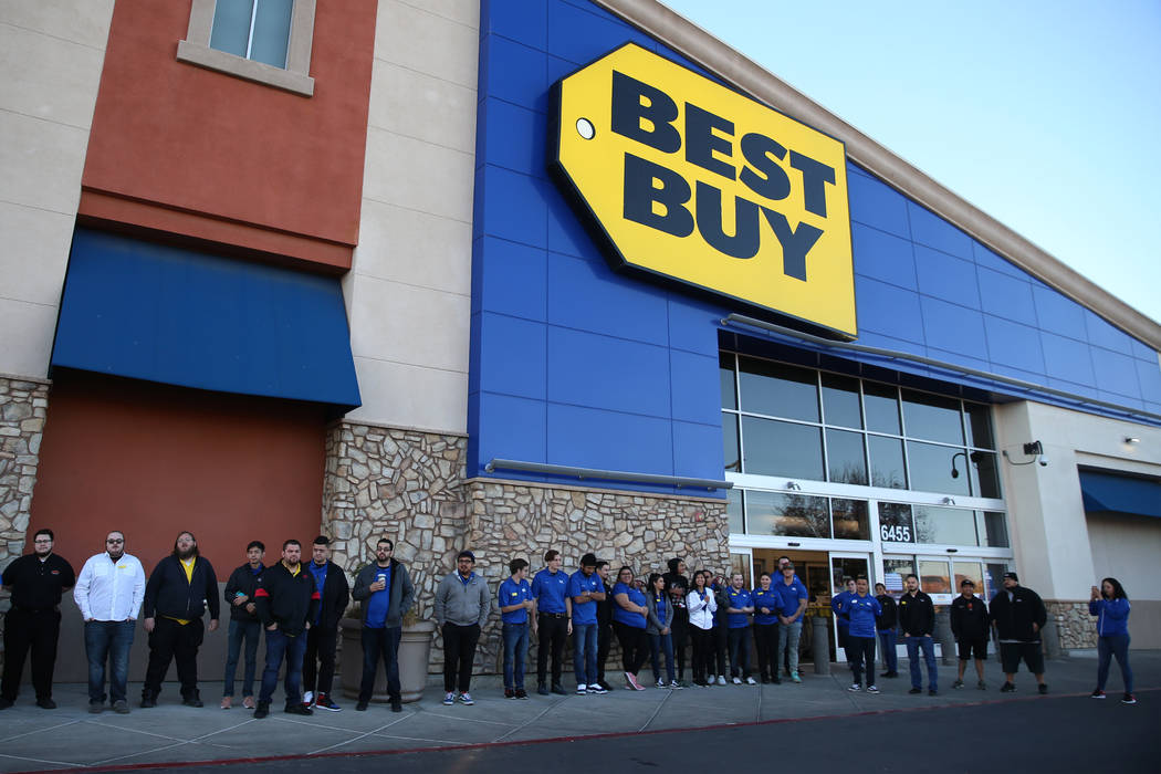 Best Buy employees prepare for Black Friday during an training event lead by General Manager An ...