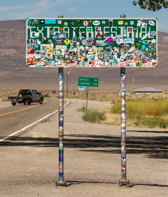 The Extraterrestrial Highway sign along state Route 375 near Crystal Springs pictured on Tuesda ...