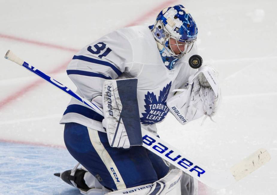 Toronto Maple Leafs goaltender Frederik Andersen (31) makes a save in the third period during t ...