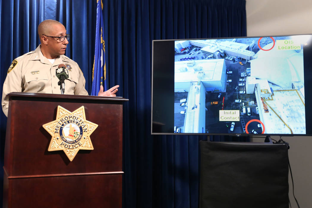Clark County Assistant Sheriff Charles Hank speaks during a news conference, Saturday, Nov. 23, ...