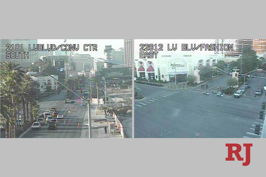A crash has closed Las Vegas Boulevard South at the South Wynn Main Gate, Monday, Nov. 25, 2019 ...