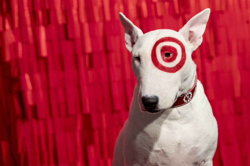 In this Wednesday, Oct. 23, 2019, photo Bullseye, a Miniature Bull Terrier and the official mas ...