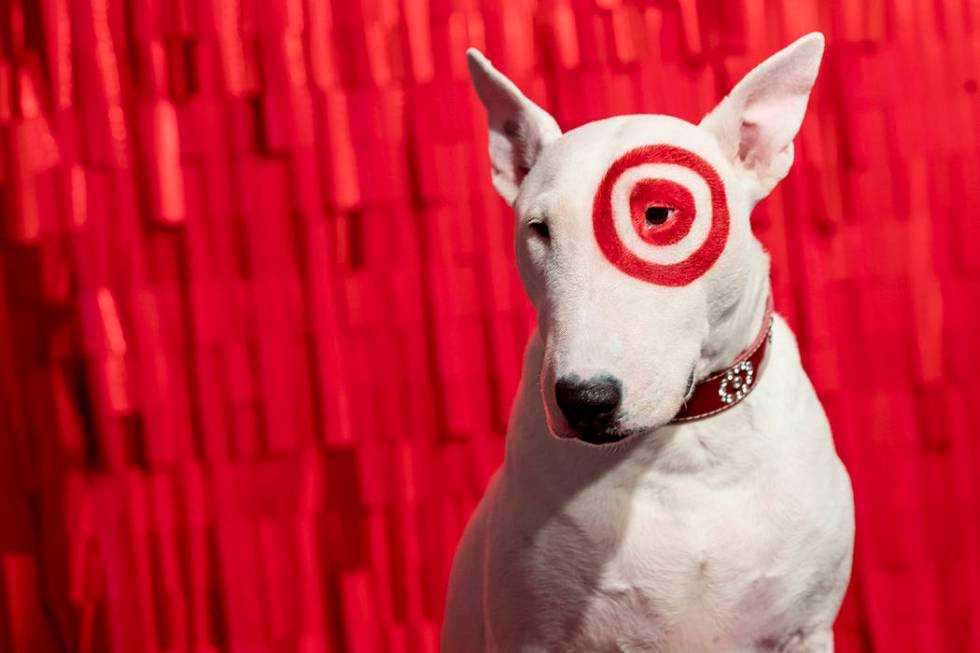 In this Wednesday, Oct. 23, 2019, photo Bullseye, a Miniature Bull Terrier and the official mas ...