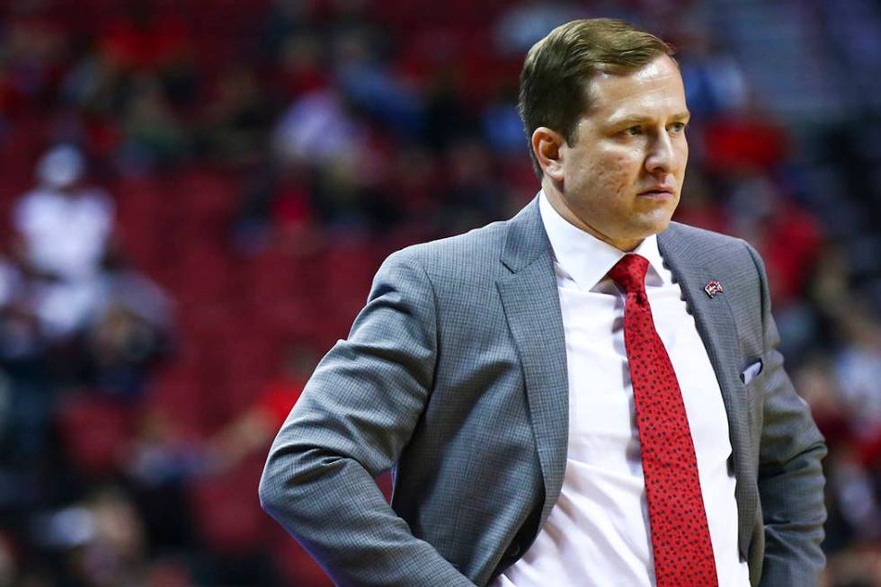 UNLV head coach T.J. Otzelberger looks on during the second half of a basketball game against S ...