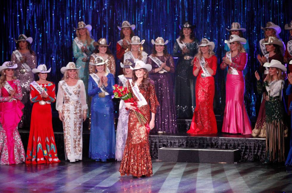 Miss Rodeo Mississippi Taylor McNair looks to the crowd after winning the Miss Rodeo America 20 ...