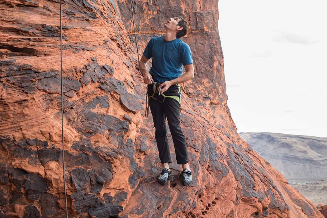 Alex Honnold prepares to climb at The Gallery at Red Rock Canyon on Monday, Dec. 17, 2018, in L ...