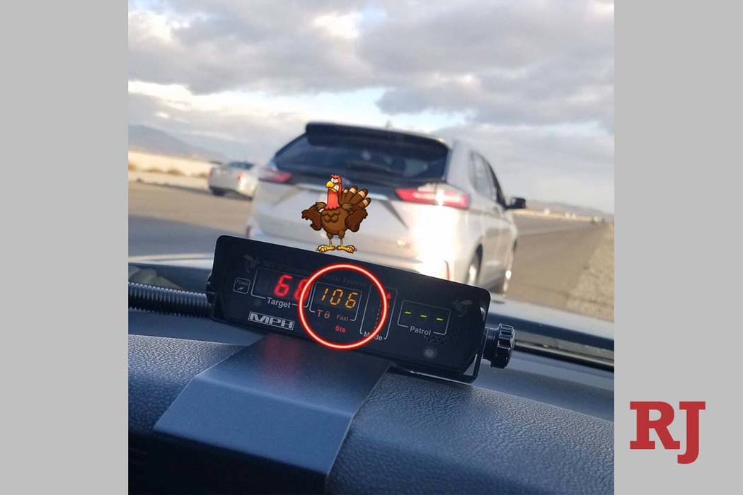 A Nevada Highway Patrol trooper pulled over a driver for speeding on Interstate 15 near Primm o ...