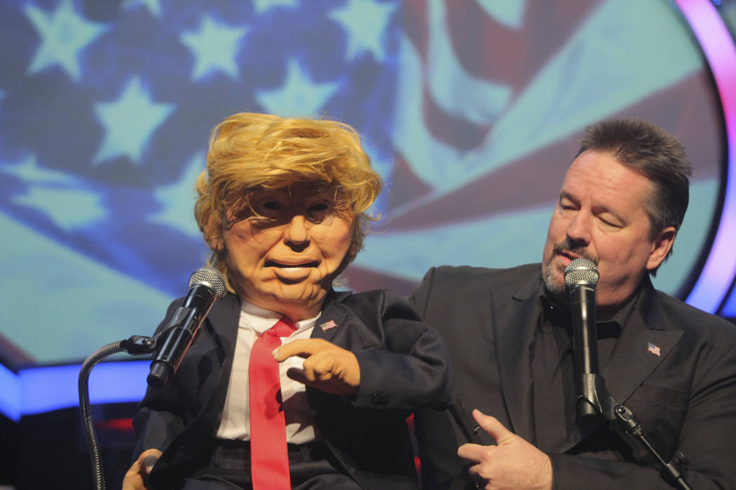 Terry Fator debuts his new Donald Trump puppet in his show at The Mirage in 2016. (courtesy)