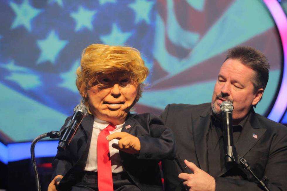 Terry Fator debuts his new Donald Trump puppet in his show at The Mirage in 2016. (courtesy)