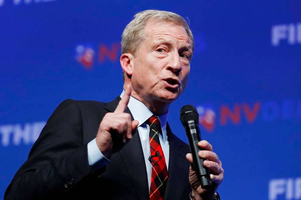 Democratic presidential candidate and businessman Tom Steyer speaks during a fundraiser for the ...