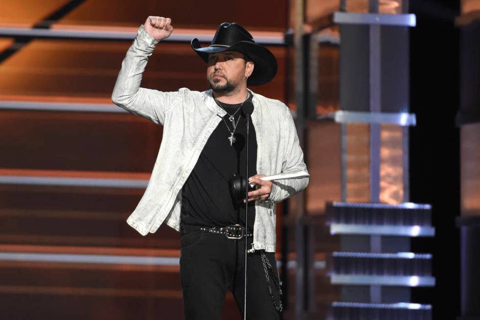 Jason Aldean accepts the award for entertainer of the year at the 53rd annual Academy of Countr ...