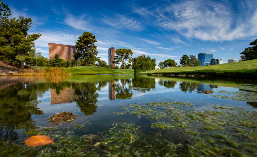 A water feature near the 14th hole is shown at Wynn Golf Club on Tuesday, July 30, 2019, in Las ...