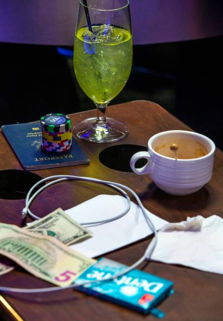 A collection of necessities from a poker player in the PokerGO Studio at the Aria on Monday, No ...