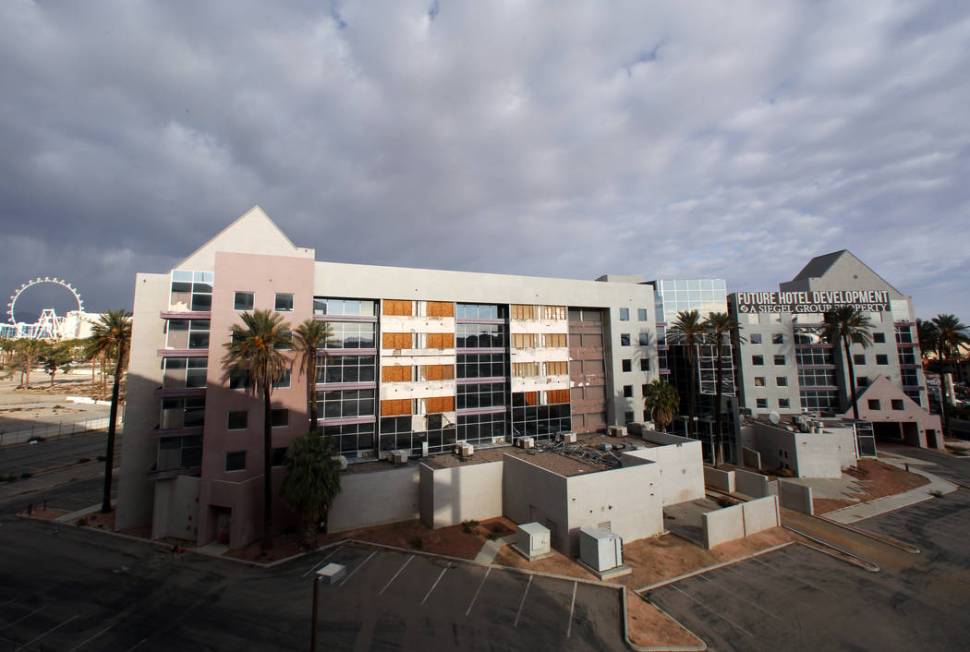 The shuttered Atrium Suites Hotel, east of the Strip next to the Hard Rock Hotel, photographed ...