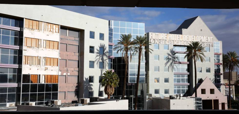 The shuttered Atrium Suites Hotel, east of the Strip next to the Hard Rock Hotel, photographed ...