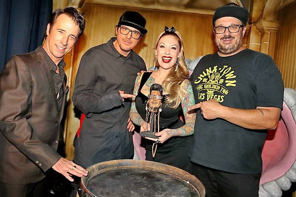 Zak Bagans is shown with Tony Felicetta, far left; Branden Powers, far right; and Tana the Tatt ...