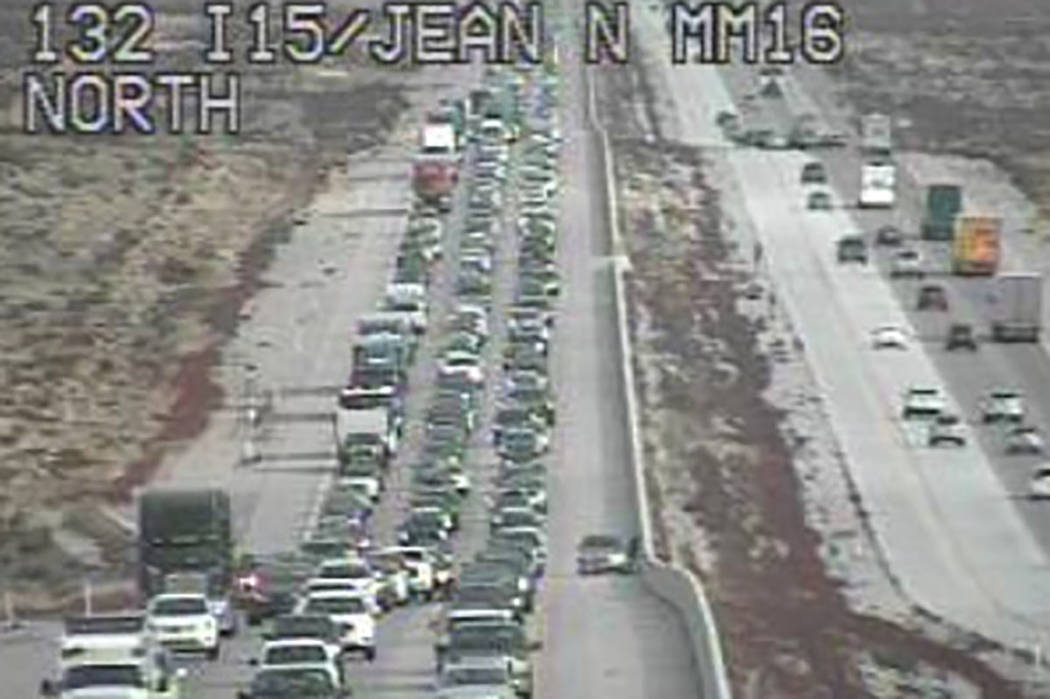 About 10:30 a.m., traffic is backed up just north of Jean on Interstate 15. (Regional Transport ...