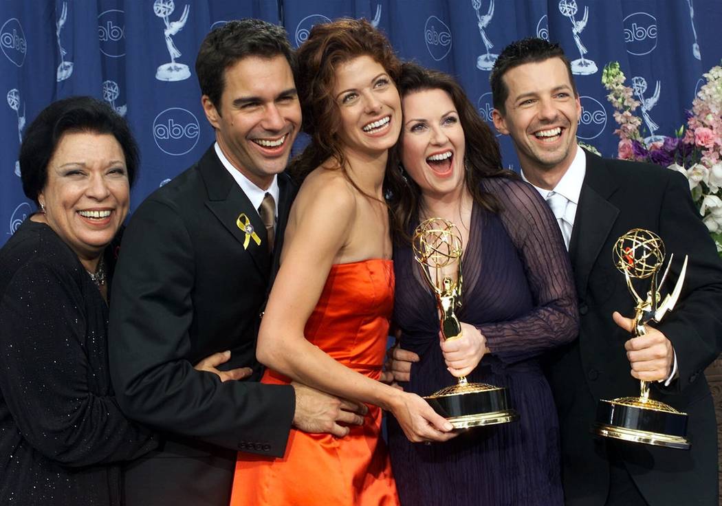 Shelley Morrison, from left, Eric McCormack, Debra Messing, Megan Mullally and Sean Hayes celeb ...