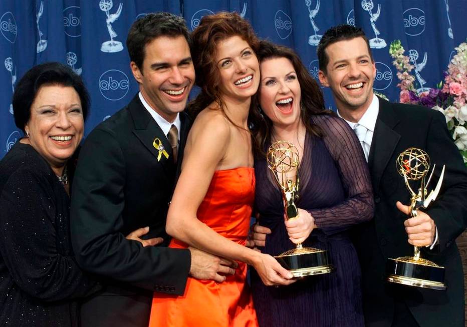 Shelley Morrison, from left, Eric McCormack, Debra Messing, Megan Mullally and Sean Hayes celeb ...