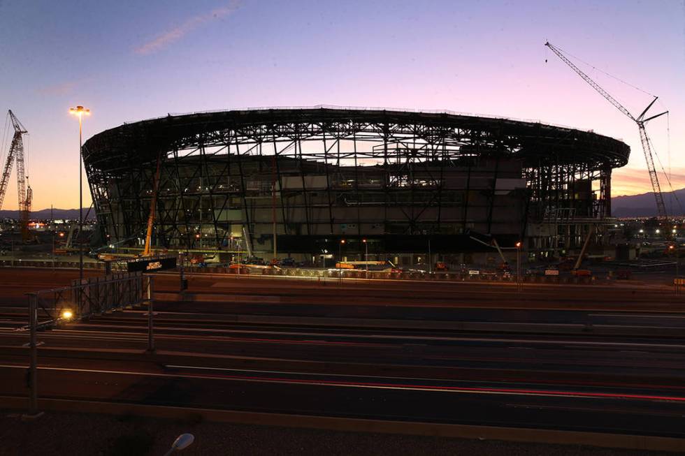 Allegiant Stadium during sunset in Las Vegas, Sept. 7, 2019. (Erik Verduzco / Las Vegas Review- ...