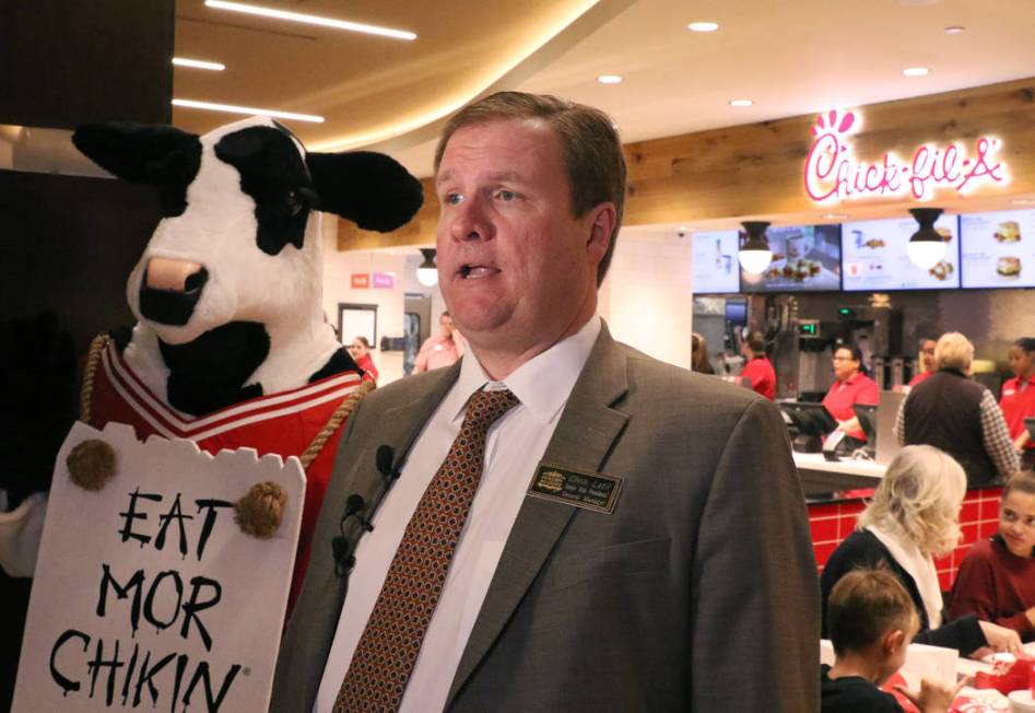 Chris Latil, senior vice president/general manager at the Golden Nugget, speaks during the open ...